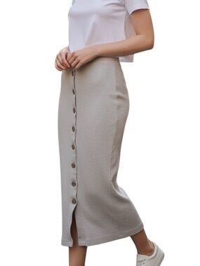 STAR CODY Cream Button-Front Ribbed Midi Skirt XXS-S